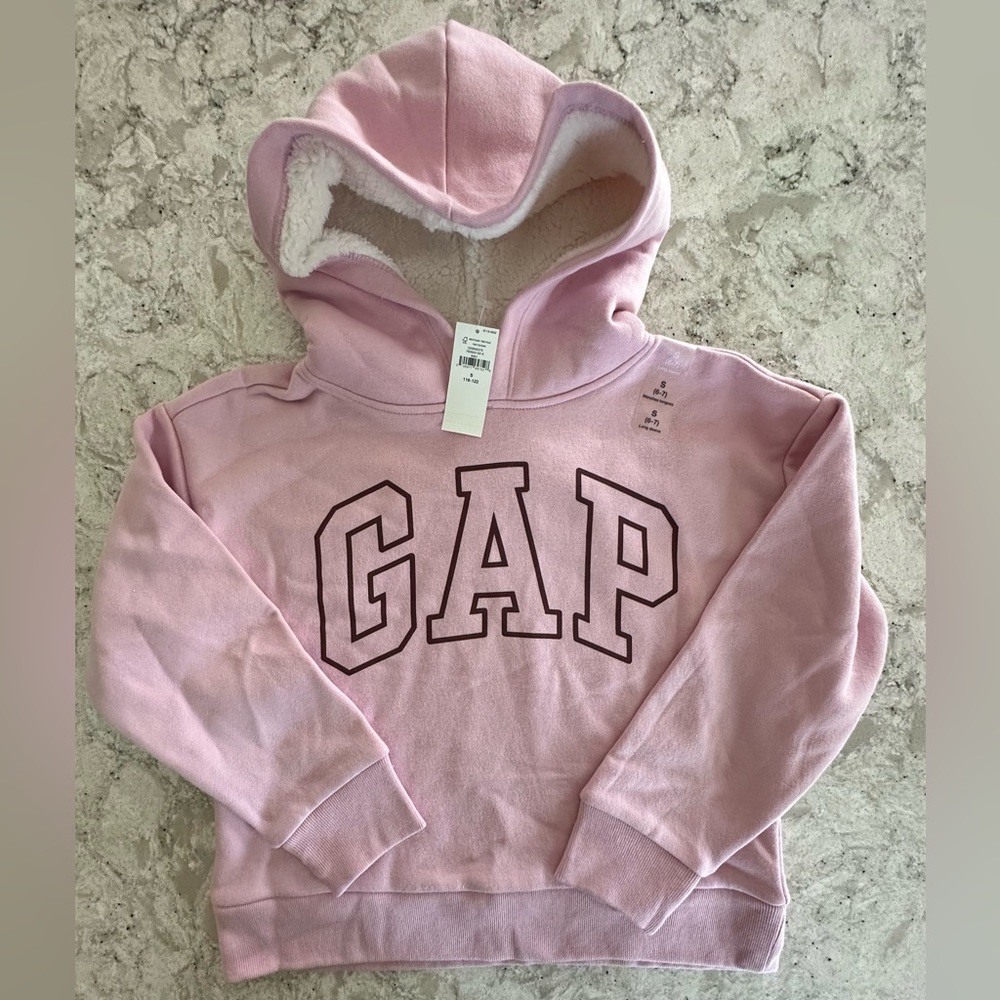 GAP Kids Girls Light Pink Sweatshirt with Sherpa hoodie Size S (6-7) NWT